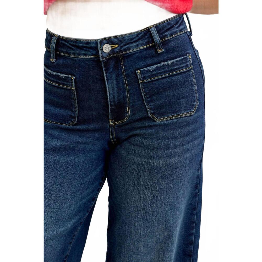 NEW JUDY BLUE high waist palazzo front patch pockets jeans in dark wash - Picture 3 of 7
